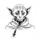Dobby from Harry Potter with Gryffindor's sword in the hands tattoo design idea
