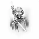 Dobby from Harry Potter with Gryffindor's sword in the hands tattoo design idea