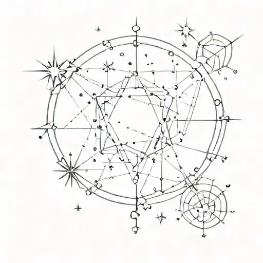 create a tattoo design that is black and white with fine lines of a constellation spelling out the initials SH in stars  tattoo design idea