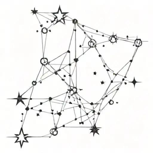 create a tattoo design that is black and white with fine lines of a constellation spelling out the initials SH in stars  tattoo design idea