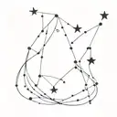 create a tattoo design that is black and white with fine lines of a constellation spelling out SH with stars tattoo design idea