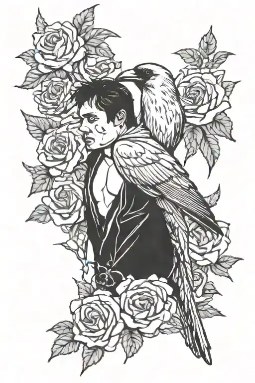 Tony Montana, crows, roses with thorns tattoo design idea