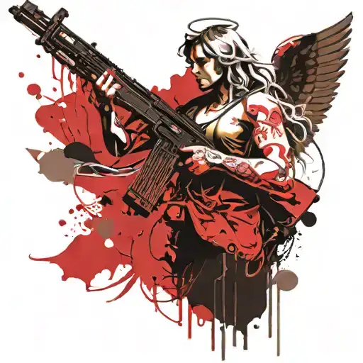 angel holding ak 47 tattoo design idea