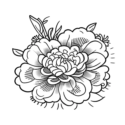 A memorial cross surrounded by blooming marigolds tattoo design idea