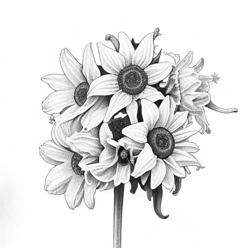 daffodils, sunflowers, bee, lily stargazers, daisy tattoo design idea