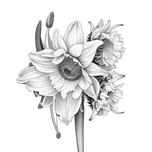 daffodils, sunflowers, bee, lily  tattoo design idea