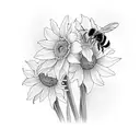 daffodils, sunflowers, bee, lily, daisy tattoo design idea