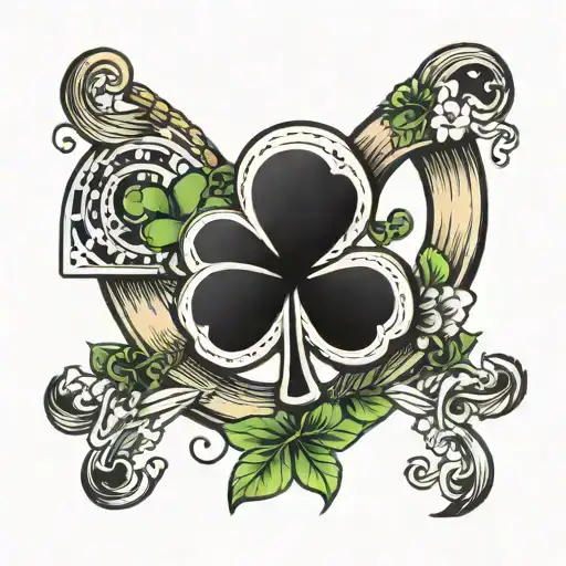 lucky horseshoe with playing cards and four leaf clover  tattoo design idea