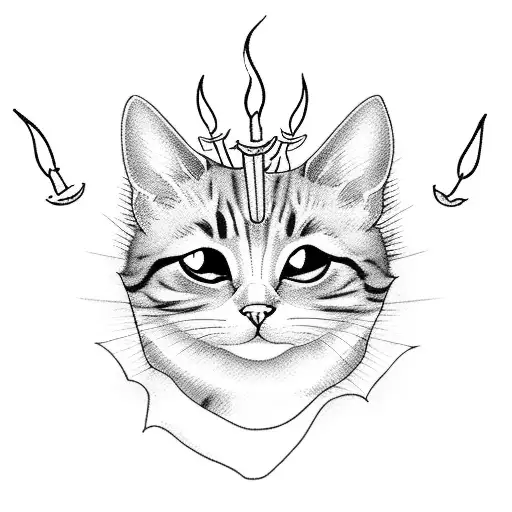 cat with candles halloween tattoo design idea