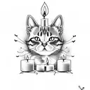 cat with candles halloween tattoo design idea