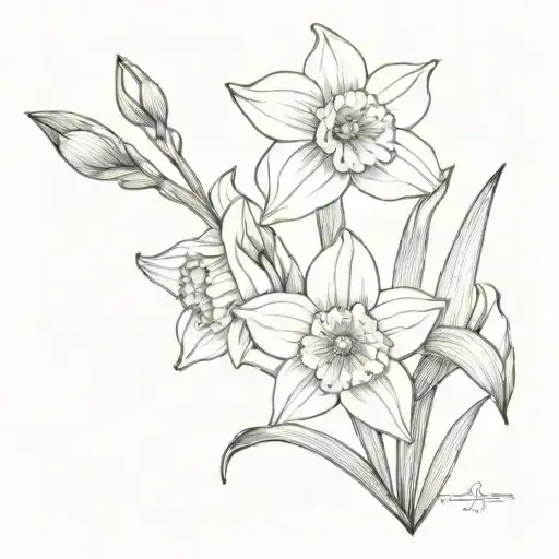 daffodil and narcissus flower bouquet tattoo design idea