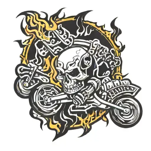 skull, motocross, fire flames tattoo design idea