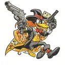 daffy duck with a gun money and cards and a bullet belt tattoo design idea