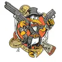 daffy duck with a gun money and cards and a bullet belt tattoo design idea