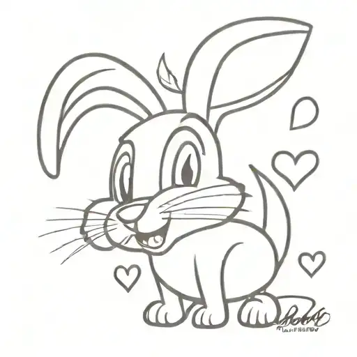 Bugs Bunny with his tongue sticking out, which has hearts instead of pupils and ears curled into a heart  tattoo design idea