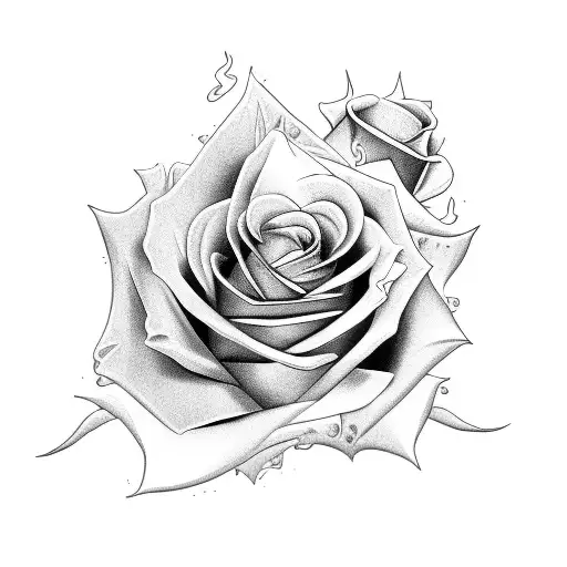 rose with flames tattoo design idea
