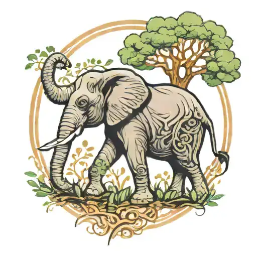 elephant under tree of life tattoo design idea