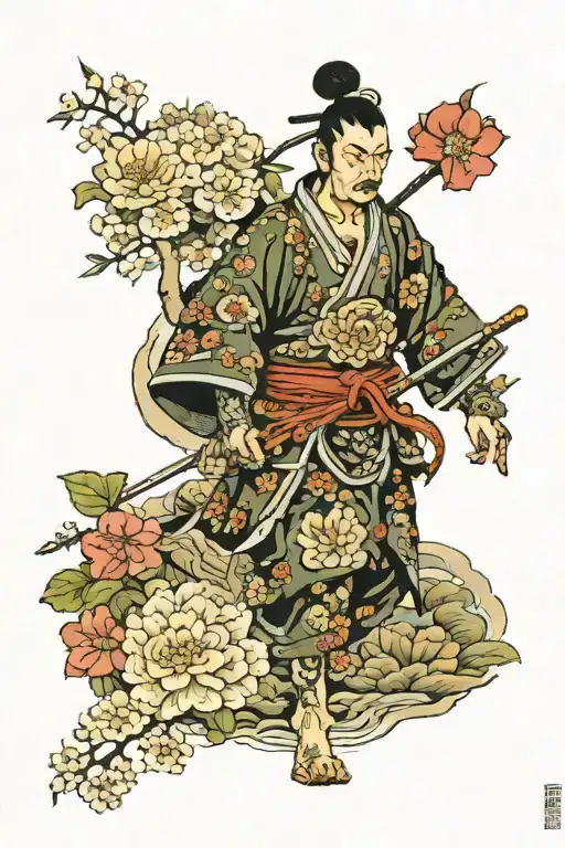 warrior in a garden tattoo design idea