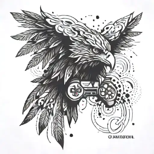 A combination of a Playstation controller and an eagle's wings forming a unique and abstract design tattoo design idea