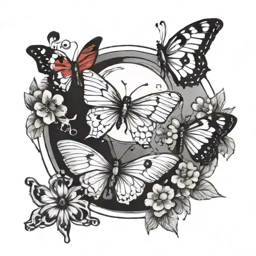 a moon with a butterfly, a ladybug and a dragonfly tattoo design idea