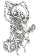 alien coming out (breaking out) of speaker. rave techno crazy tattoo. music makes me free tattoo design idea