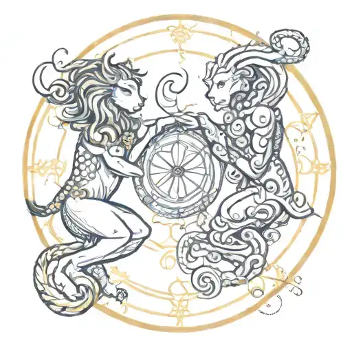 leo zodiac sign, gemini sign capricorn sign intertwined tattoo design idea