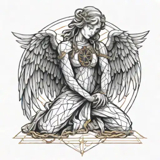 angel kneeling and chained by the hands tattoo design idea