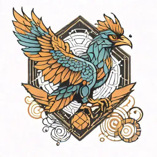 phoenix bird with a geometric shape, Cyberpunk style tattoo design idea