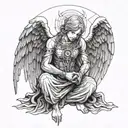 angel kneeling and chained by the hands tattoo design idea
