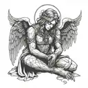 angel kneeling and chained by the hands tattoo design idea
