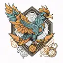 phoenix bird with a geometric shape, Cyberpunk style tattoo design idea