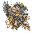 phoenix bird with a geometric shape, Cyberpunk style tattoo design idea