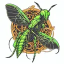 Chromatic linear design in synthesis for minimalist tattoo of mantis in defense position tattoo design idea