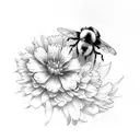 Marigold, larkspur, bumblebee tattoo design idea