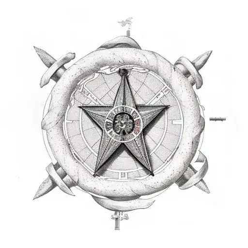 hermet with wind rose with Old Spanish ship, map of Spain  tattoo design idea