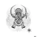  outline soldier with hermet with wind rose with Old Spanish ship, map of Spain  tattoo design idea