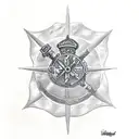  outline soldier with hermet with wind rose with Old Spanish ship, map of Spain  tattoo design idea
