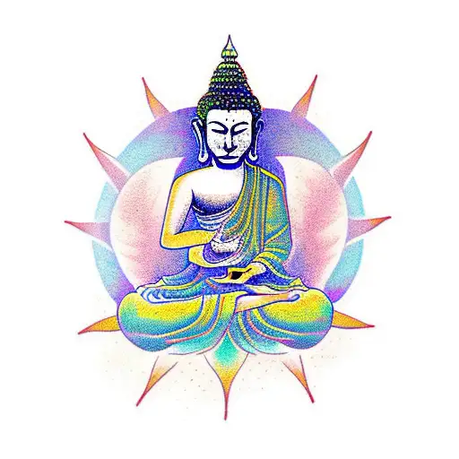 Buddha meditating on lotus flower tattoo design idea