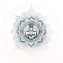 Buddha meditating on lotus flower with Yin and Yang mandala in back tattoo design idea