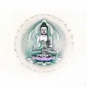Buddha meditating on lotus flower with Yin and Yang mandala in back tattoo design idea