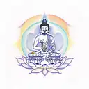 Buddha meditating on lotus flower with Yin and Yang mandala in back tattoo design idea