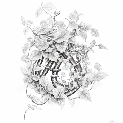 pipe wrench wrapped in vines with flowers growing on the vines tattoo design idea