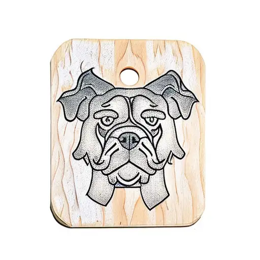 Incorporate the Athens Bulldogs logo into a realistic wood carving of a cornhole board. tattoo design idea