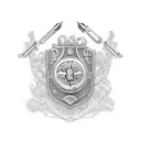 A family crest with a machinist's tools incorporated into the design tattoo design idea
