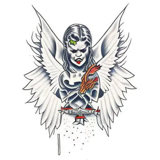 angel attacking demon war halfsleeve tattoo upper tattoo design idea