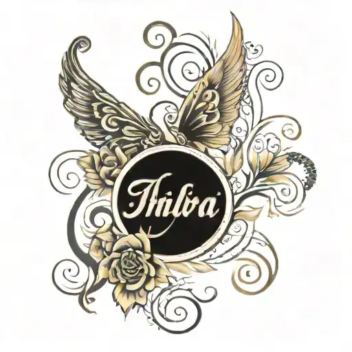 Design a simple and beautiful tattoo with the names "Indra, Nabina, Aayush, Ayana" using a serif font, arranging them ho tattoo design idea