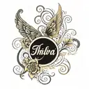 Design a simple and beautiful tattoo with the names "Indra, Nabina, Aayush, Ayana" using a serif font, arranging them ho tattoo design idea