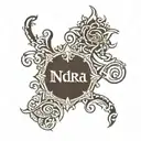 Design a simple and beautiful tattoo with the names "Indra, Nabina, Aayush, Ayana" using a serif font, arranging them ho tattoo design idea