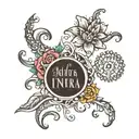 Design a simple and beautiful tattoo with the names "Indra, Nabina, Aayush, Ayana" using a serif font, arranging them ho tattoo design idea