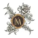 Design a simple and beautiful tattoo with the names "Indra, Nabina, Aayush, Ayana" using a serif font, arranging them ho tattoo design idea